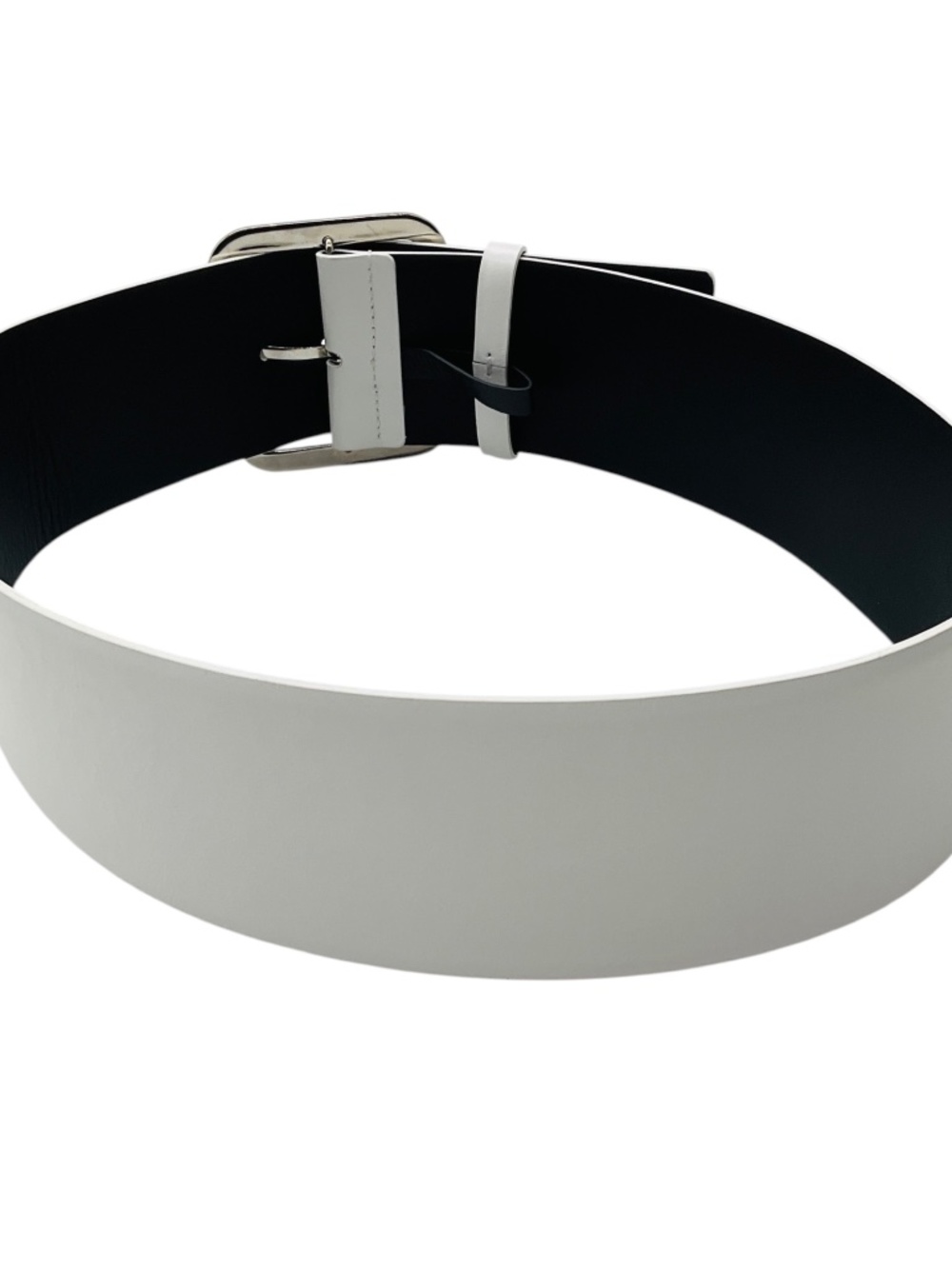 Chanel 2019 White / Silver CC Logo Genuine Calfskin Leather Wide Belt - Picture 3 of 7